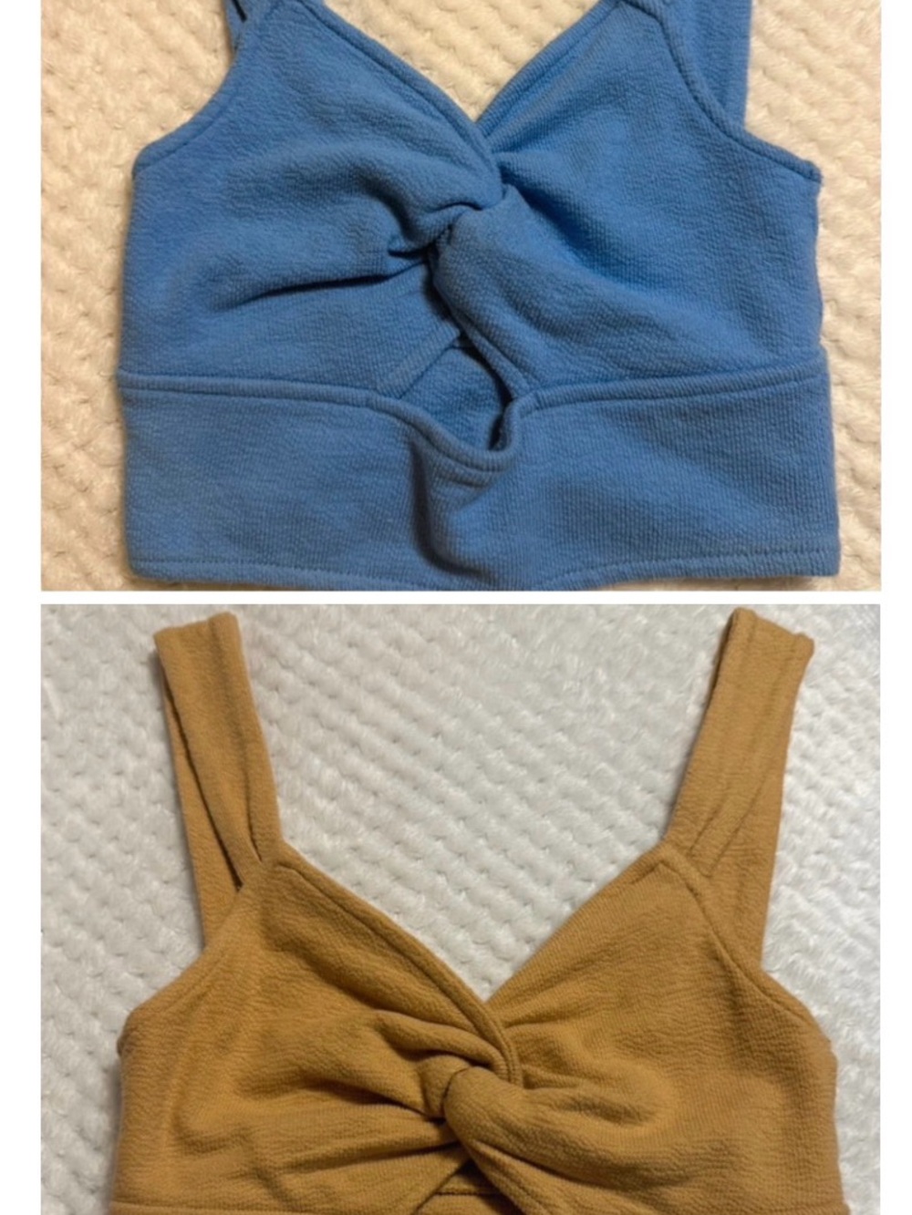 Madewell Twist-Knot Cropped Tank Top in Blue and Mustard